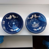 Madaras kék kerámia tányér, tál 2 db