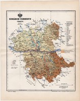 Komárom vármegye térkép 1897 I., eredeti, megye, Gönczy Pál, Nagy - Magyarország, antik, régi