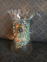 Különleges, antik, festett, szakított üveg kancsó