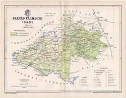 Csanád vármegye térkép 1896 II., eredeti, megye, Gönczy Pál, Nagy - Magyarország, antik, régi