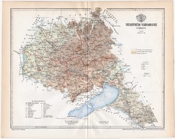 Veszprém vármegye térkép 1893, XIX. századi, eredeti, megye, Nagy - Magyarország, régi, Gönczy Pál