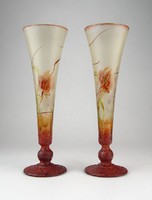 0O263 Jelzett Golden Flora üveg váza pár 22 cm