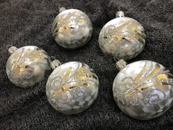 Antik üveg karácsonyfadísz csillámló  kézzel készített gömbök