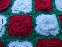 Crochet decorative pillow with roses unique decorative 43x40 cm