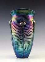 Wonderful Art Nouveau handmade blown iridescent glass vase 24 cm
