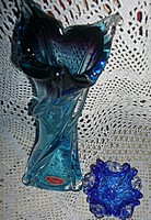 Muránói kék váza és gyertyatartó