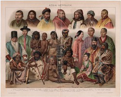 Ázsiai népfajok 1894, színes nyomat, osztyák, kínai, Ázsia, Kína, kirgiz, nép, Korea, Ceylon, Tibet