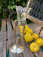 Antik ezüstözött üveg betétes váza