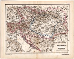 Osztrák - Magyar Monarchia térkép 1870, eredeti, német nyelvű, atlas, Kozenn, XIX. század, régi