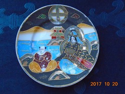 Satsuma Moriage Shimazu japán tányér-Kannon és Rakan minta-15,5 cm