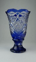 0P426 Kék csiszolt üveg kristály váza 21 cm