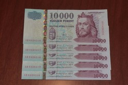 5 db UNC, sorszámkövető, 10000 forint, régi, 2012 - ből !!!