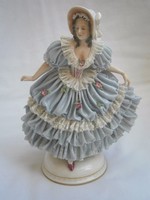 Antik Nápolyi csipke ruhás hölgy 22 cm Nagyon Ritka!!