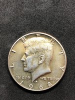 Half dollár D Kennedy 1968 USA , ingyenes szállítás (Mo.)