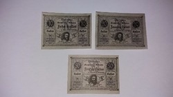10-20-50 Heller, Ausztria 1920, 3 db hajtatlan UNC szükségpénz !