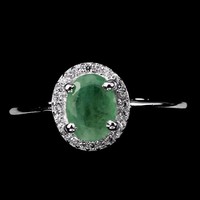 Elegáns zöld smaragd 925 ezüst gyűrű cirkónia kísérővel 14 karátos fehér aranyozással nagy méret