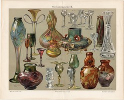 Üveg művészet III., színes nyomat 1903, német nyelvű, litográfia, eredeti, Tiffany, Emil Gallé, régi