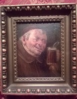 EDUARD VON GRÜTZNER?? 20×23 CM -S JELZETT ANTIK OLAJ FESTMÉNY ÖKÖRSZEMES KERETBEN