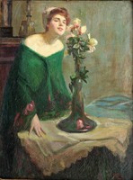 Nagy Vilmos 1907 / SZECESSZIÓS KÉP Lány sárga rózsával