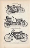 Motorbicikli I., II., egyszínű nyomat 1905, német nyelvű, eredeti, motor, tricikli, Corona, Phanomen