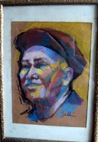21x31cm / férfiportré színes kép kréta? régiség üvegezve keretben
