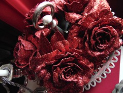 6 db piros csillámos csiptetős romantikus rózsa karácsonyfadísz 