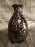 Osztrák kézzel készített irizáló fekete arany különleges üvegváza 20 cm