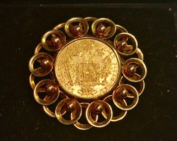 14k arany medál ill. kitűző, 1915-ös 24k Ferenc József arany dukát érmével