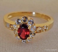 Szép gránátköves aranyozott ezüst gyűrű