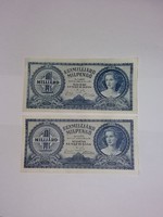 1 Milliárd  Milpengő 1946-os , 2 db , szép bankjegyek !