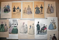 Kézzel színezett  divatlapok 1836-1848  12 darab NINCS MINIMÁLÁR !!!!