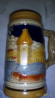 0.5 liter jug, jug, beer mug in excellent condition with Lucerne inscription, glazed, embossed pattern