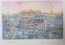 Gross Arnold - Budapest 16 x 26 cm színezett, szignált rézkarc