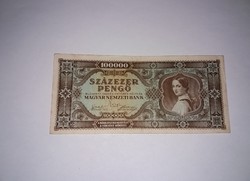Százezer Pengő 1945-ös szép bankjegy !! 