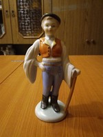 Herend boy with a stick in folk costume, porcelain figurine of a boy with a stick