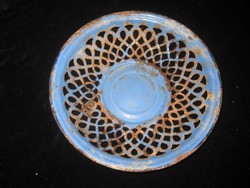 Old enamel bowl, openwork, from the 50s, 23 x 4.5 cm
