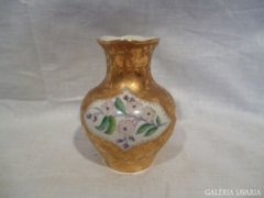 4412 G4 Régi jelzett aranyozott porcelán váza 11cm