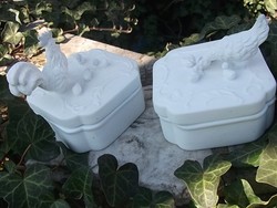  biszkvit porcelán ékszertartó-dobozka-bonbonier tyúkkal és kakassal ajándékba is