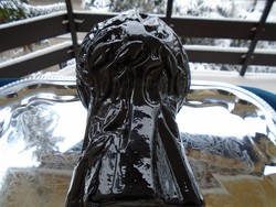 Kurt Wokan Ingrid Glas kézzel készült dombor obszidián fekete üveg váza lombos fa és madár mintával