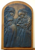 Pálffy Katalin (1949): Mária találkozása Erzsébettel/Vizitáció/ fali bronz dombormű