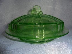 Uránzöld art deco üveg bonbonier