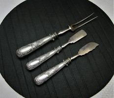 Antik ezüst  nyelű húsvilla és kések