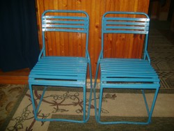 Retro kerti szék - két darab - fém csővázas szerkezettel, eredeti lécezéssel