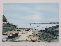 Francia művész: Bretagnei torkolat halászbárkákkal
