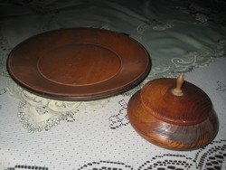 Bükk fából  esztergált  tányér és doboz  23 cm és 12 cm , a 60 as  évekből