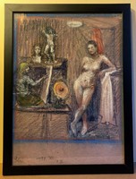 Kristófi Krisztics Andor 33.5x46 cm-es "Műteremben"című képe  pasztell csiszolóvászon