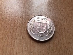 1940 svájci ezüst 5 frank 15 gramm 0,835
