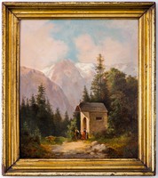 19. századi osztrák festő: Kápolna a hegyek között #MCPA0002