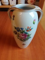 Herendi virágmintás porcelán 2 füles váza