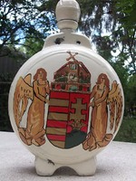 Árpád sávos magyar címer-kézzel festett  Antik nagyméretű fa kulacs-flaska